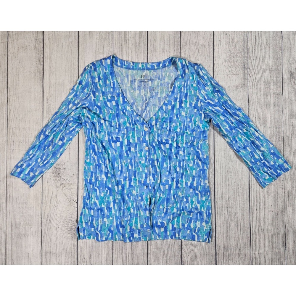 J. Jill Cardigan Womens Small Blue Abstract Print Pima Cotton Button Front Artsy